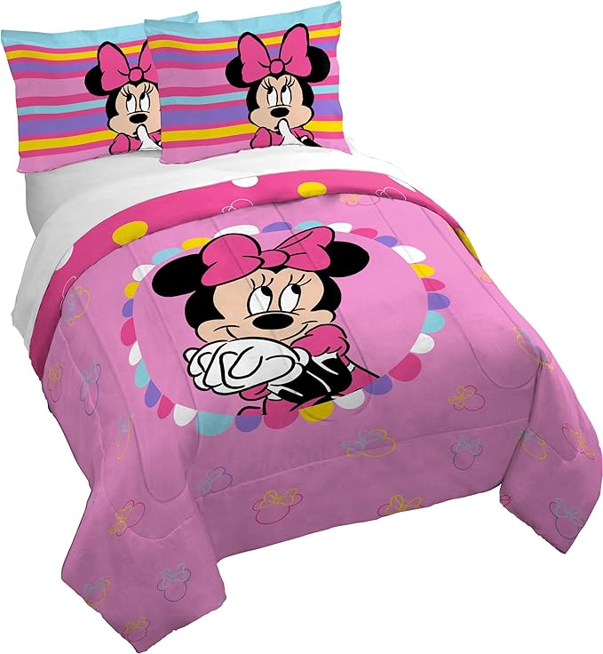 Jay Franco Duvet Cover Set – 3 Piece Comforter Cover and Sham Set, Super Soft Cozy Kids Bedding (Insert Not Included) Pink- Minnie Mouse, Queen