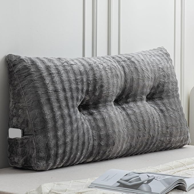 Wenqik Wedge Pillow Triangular Headboard Bed Reading Backrest Wedge Bolster Pillow with Removable Cover Back Support for Daybed Bunk Bed(Gray,Twin)