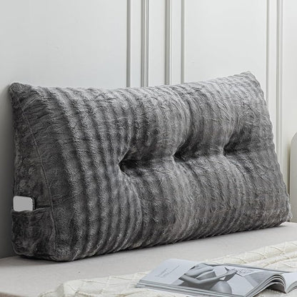 Wenqik Wedge Pillow Triangular Headboard Bed Reading Backrest Wedge Bolster Pillow with Removable Cover Back Support for Daybed Bunk Bed(Gray,Twin)