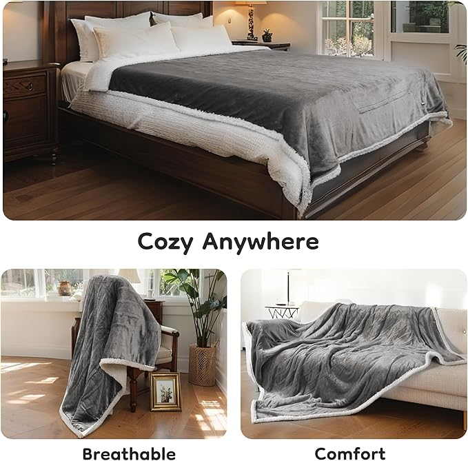 Electric Heated Blanket Twin Size - 62"x84", Soft Flannel Heating Blanket, 10 Heating Levels, 1-12 H Auto Shut Off, Breathable Warm and Washable for Bed, Light Grey