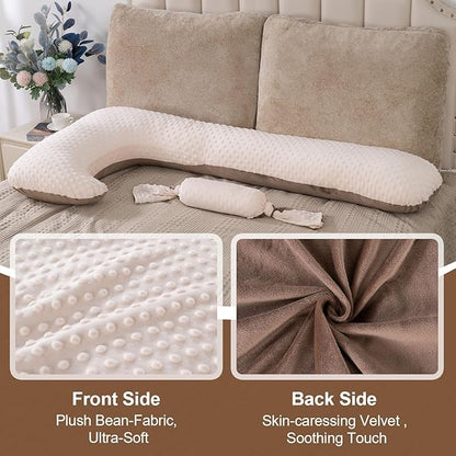 Long Body Pillow for Adults, Full Body Pillow with Mini Candy Pillow, Adjustable Height, Firm Support for Side Sleeping, Kids & Pregnancy, Soft & Breathable, Washable (55 Inch, Velvet Brown)