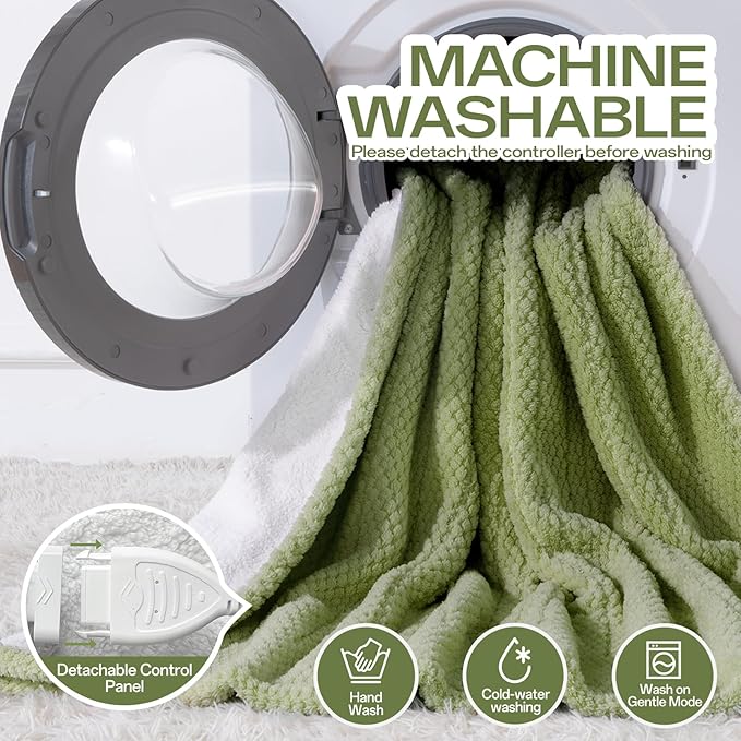 Heated Throw Electric Blanket, 50x60 Inches Fuzzy Fleece Blanket, Soft Fluffy Fast Heating Blanket 8 Heating Levels & 8 Hours Auto Off, Blanket with ETL & FCC Certification, Green