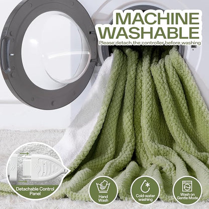 Heated Throw Electric Blanket, 50x60 Inches Fuzzy Fleece Blanket, Soft Fluffy Fast Heating Blanket 8 Heating Levels & 8 Hours Auto Off, Blanket with ETL & FCC Certification, Green