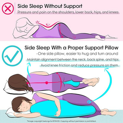 BYRIVER 39" Pink Purple Cute Body Pillow for Women Girl Side Sleepers, C Shaped Pregnancy Pillow, Anxiety Relief Hugging Pillow for Adults, 100% Cotton Pillow Cover, Gifts for New Mom (ZI-L)