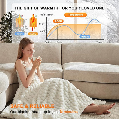Heated Throw Blanket - Fast Heating 3D Jacquard Electric Heated Blanket, Cozy Heating Blanket with 6 Heating Settings & 4 Hours Auto-Off, 50"x60", White