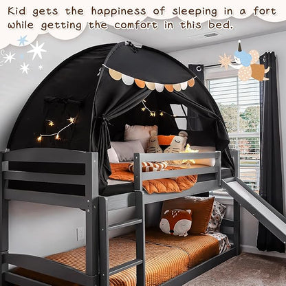 Sherilyn Twin Size Bed Canopy Toddler, Kids Bed Tents Indoor Dream Tent on Bunk Bed Privacy Space Blackout Sleeping Tents Portable Drafty Floor Playhouse for Boys Girl Birthday, House Gift, Black