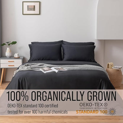 Bella Coterie 7 Piece Luxury Bamboo Viscose Split King Size Sheet Set | 2 Fitted Sheets for Adjustable Beds | 100% Organically Grown | Cooling for Hot Sleepers | 4 Pillowcases [Black]