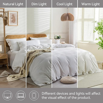 JELLYMONI Cotton Duvet Cover Oversized Queen Size - Bright White Comforter Cover with Button 100% Washed Cotton 3PCS Breathable Soft Solid Bedding Set Duvet Cover 98×98in & 2 Pillowcases (NO Insert)