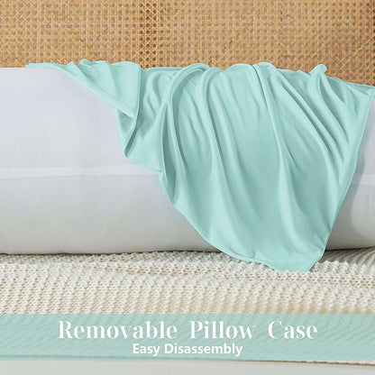 WhatsBedding Memory Foam Body Pillow with Zippered Cooling Cover, Full Body Pillow for Adults, Long Pillow for Sleeping, Fluffy Supportive, Ice Green