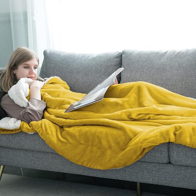 IR Imperial Rooms Gold Sherpa Fleece Throw Blanket Twin Size for Bed - Wholesale Bulk Pack of 12 Sherpa Blankets - Soft Fluffy Throw Blankets for Hotels, Guest Bedroom (Yellow, 60x80 Inches)