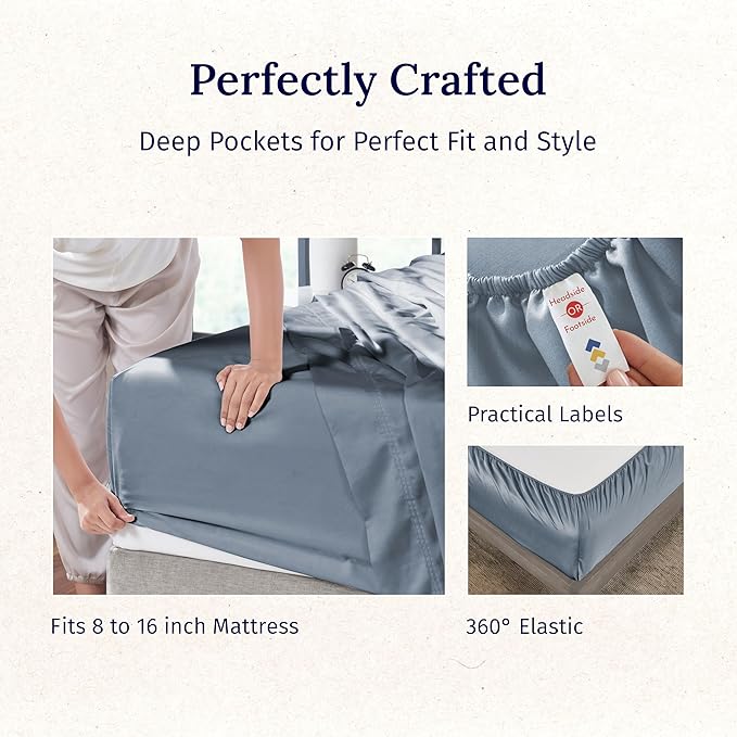 California Design Den California King Sheet Set - 100% Cotton, 600 Thread Count Deep Pocket Cal King Sheet Set, Luxury Soft Hotel-Quality Sheets with Sateen Weave - Pastel Blue