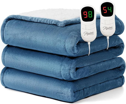 Homemate Electric Heated Blanket Queen Size - 84"x90" Heating Blanket Queen Size Dual Control 1/2/4/6/8 Hours Auto-Off 10 Heat Level Over-Heat Protection Flannel Sherpa ETL Certification