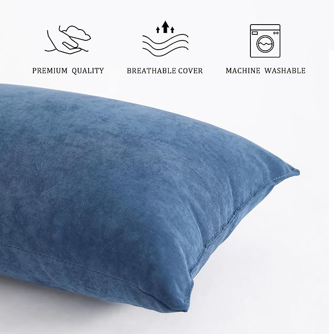 BEDSUM 2 Pack Pillows, 13"x18" Microfiber Pillow for Travel, Pet, Soft and Machine Washable Small Pillows for Neck, Wrist, and Knee Comfort, Denim Blue