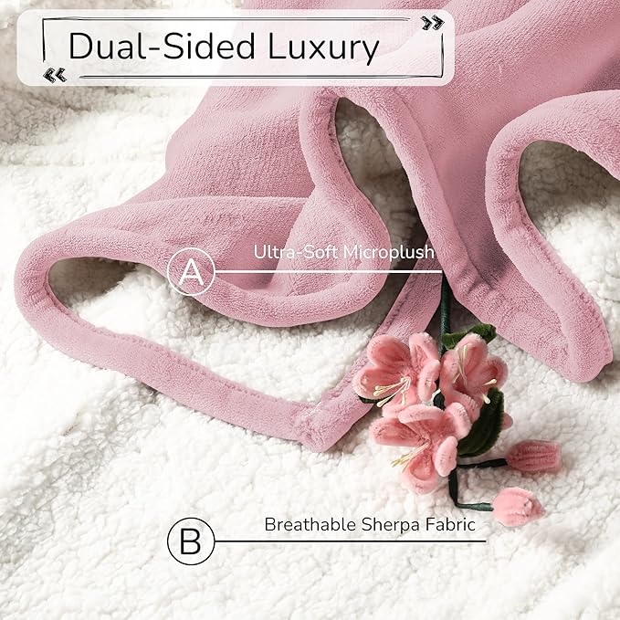 Electric Heated Blanket Queen Size 84"x90" - Dual-Sided with Microplush & Sherpa Fabric, 4 Heat Settings & 10 Hours Auto Off, Dual Controller, Machine Washable - Light Pink