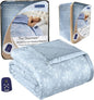 Thermee Micro Flannel Heated Blanket, Sherpa Back, 10-Setting Electric Twin Size, Programmable, Ultra-Soft, Fast Heating, Toile Sky Blue