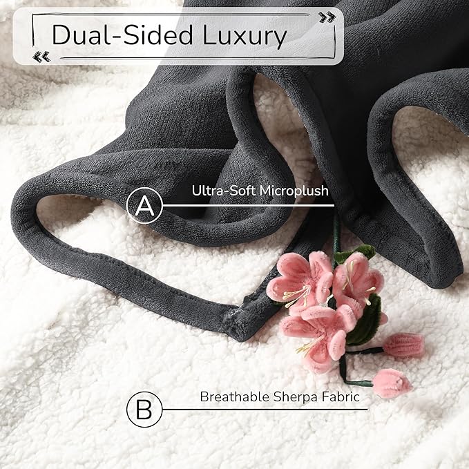 Electric Heated Blanket King Size 90"x100" - Dual-Sided with Microplush & Sherpa Fabric, 4 Heat Settings & 10 Hours Auto Off, Dual Controller, Machine Washable - Iron Gray
