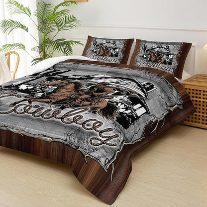 Brown Western Cowboy Comforters Queen Size，Boys Full Size Bedding Set Cowboy Themed，with 1 Comforter with 2 Pillow Case，Western Bedroom Decor for Boys Men Kids