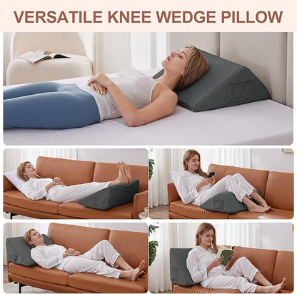Bedluxe Knee Wedge Pillow, Memory Foam Leg Pillow Knee Pillow for Back Sleeping, Wedge Pillows for Legs Post Surgery, Triangle Pillow for Knee Support, Leg Elevation, Knees Hip Back Pain Relief, Black