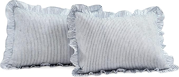 Lush Decor Ticking Stripe Bedspread King Size 3 Piece Set Navy - Ruffle Bedding Set King Bedspreads - Striped Bedding - Farmhouse & Coquette Decor