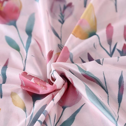 SDIII Pink Floral Comforter Set Twin 3 Pieces, Silky Breathable Microfiber and Spandex, Twin Comforter Floral Pink for Girls Boys Kids and Teens
