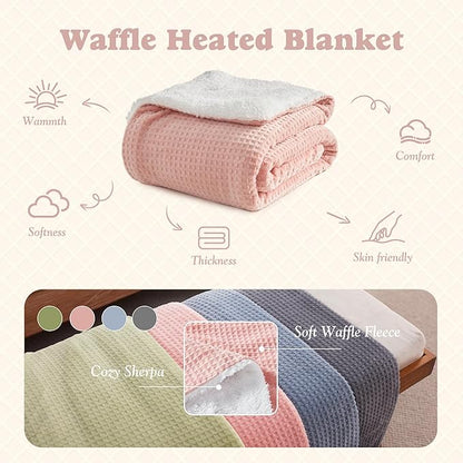 Cozy Heated Blanket Waffle Throw Size - Fast Warming Electric Throw Blanket with 6 Heat Settings & 4 Hours Auto-Off, Ideal Gift for Her, 50"x60", Pink