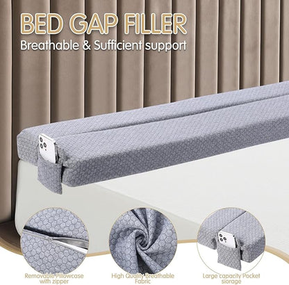 Foldable Bed Wedge Pillow for Headboard Gap (0-6'') 54" x 9.8" x 3" Foam Mattress Gap Filler, Pillow Falling Down, Gray