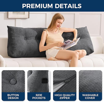 Headboard Pillow Twin, Triangle Pillows for Headboard, Head Board Backrest Wedge Pillow for Reading Sitting Working, Daybed Pillows with Removable Cover for Bed Dorm Sofa, Black