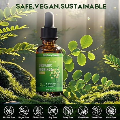 Moringa Leaf Drops with Vitamin C, Moringa Oleifera Extract Liquid Drops for Immunity Support,Antioxidant,Overall Health & Energy,Vegan Herbal Supplement 2 fl oz