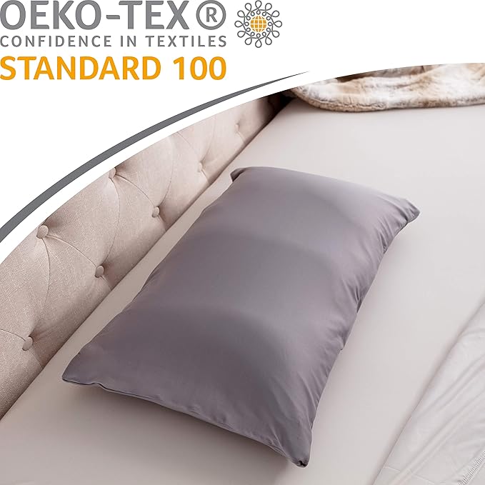 PILLOWY Premium Microbead Bed Pillow, Small Extra Fluffy But Supportive - Ultra Comfortable Sleep with Silk Like Anti Aging Cover 85% Spandex/ 15% Nylon Breathable, Cooling Stone Gray