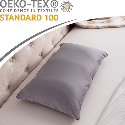 PILLOWY Premium Microbead Bed Pillow, Small Extra Fluffy But Supportive - Ultra Comfortable Sleep with Silk Like Anti Aging Cover 85% Spandex/ 15% Nylon Breathable, Cooling Stone Gray