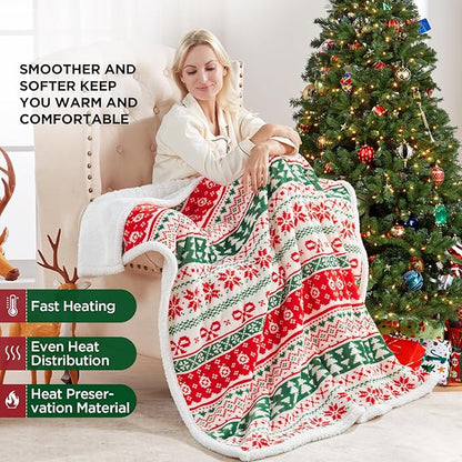 Westinghouse Heated Throw Blanket, Super Soft Flannel to Sherpa Electric Throw with 6 Heating Levels & 2-10 Hours Auto Off, Fast Heating & Overheat Protection, 50x60 Inch, Christmas Tree