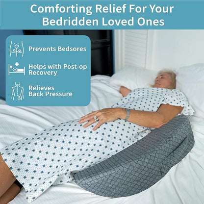 Zomaple Bedsore Pressure Relief Pillow, Grey – Offload Pressure to Prevent Bed Sores & Ease Turning – 30° Positioning, Cooling Gel Top, 2 Non-Skid Removable Covers – Knee Wedge Pillow Versatility