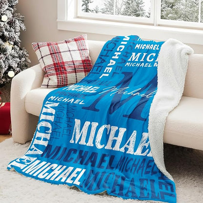 Personalized Blankets for Teen Boys Girls - Printed in USA Custom Blanket with Kid Names Reversible Plush Ultra-Soft Sherpa Fleece Monogrammed Baby Throw Blankets Customized Birthday Gifts for Adults