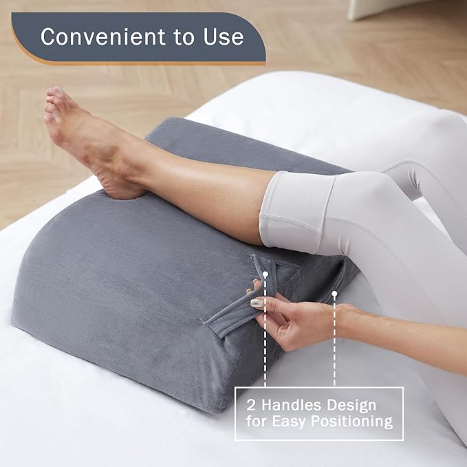 Leg Elevation Pillows, 8" Leg Pillows for Sleeping, Memory Foam Wedge Pillow for Swelling, Circulation, Pain Relief, Elevated Pillow for Post-Surgery, Back Support Pillows w/Washable Cover
