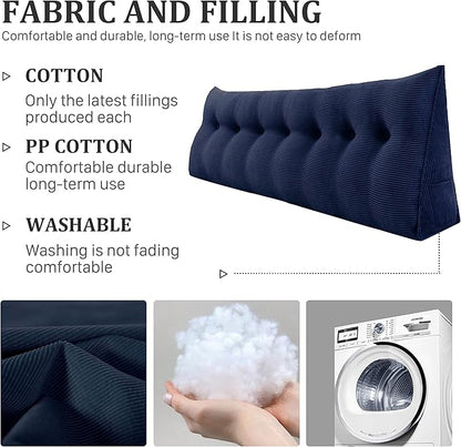 14 lbs Thickened Wedge Pillow Headboard Body Positioner Triangular Reading Pillow Bed Bolster Pillow for Sitting in Bedwith Removable Cover Gift for Mom Backrest Cordury Blue King