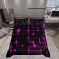 Castle Fairy Full Size Duvet Cover Set, 3D Modern Abstract Square Grid Bedding Set with 2 Pillowcases, Purple and Black Neon Light Line Geometric Themed Bedspread Cover for Boys Teens Room Decor