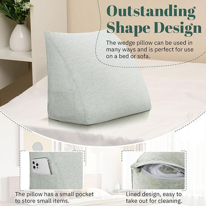 Wedge Pillow Headboard Reading Pillow Triangular Backrest Support Pillow for Sitting in Bed Positioning Support Pillow for Sofa Daybed Removable Cover
