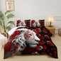 Red and Black Lion King Size Comforter Set for Men，King Size Quilt Bedding Set Floral，Wild Animal Print Comforter Set，with 1 Comforter with 2 Pillow Case