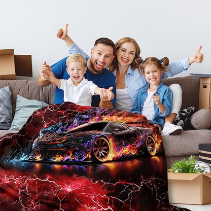 Kids Throw Blankets Racing Blanket for Boys Gifts for Cars Lovers, Cool Warm 40 x 30 Inches Flannel Throw for Sofa Bed Living Room Home Decor