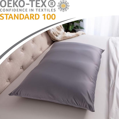 PILLOWY Premium Microbead Bed Pillow, X-Large Extra Fluffy But Supportive - Ultra Comfortable Sleep with Silk Like Anti Aging Cover 85% Spandex/ 15% Nylon Breathable, Cooling Stone Gray