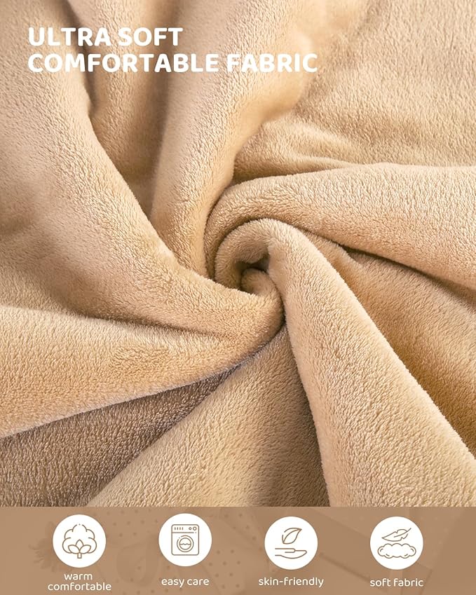Electric Heated Blanke Throw Size, Super Soft Cozy Upgraded Flannel Heating Blanket with 9 Heating Levels & 1-9 Hours Auto Off, Fast Heat & Overheat Protection, 50" x 60", Khaki