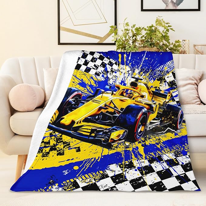 Boys Blanket Gifts Racing Car Blankets for Kids Teens Adults - 60" x 80" Cool Car Themed Soft Lightweight Flannel Throws for Couch, Sofa, Bed, Bedroom Decor