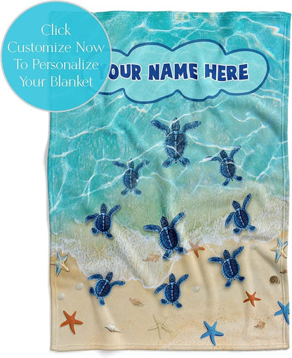 Custom Sea Turtles Blanket Gift | Custom Blanket for Girls and Boys | Plush Fleece Throw Blanket for Kids | Turtle Gifts for Birthdays | Sea Turtles Beach Nautical Theme (60x80, Fleece)