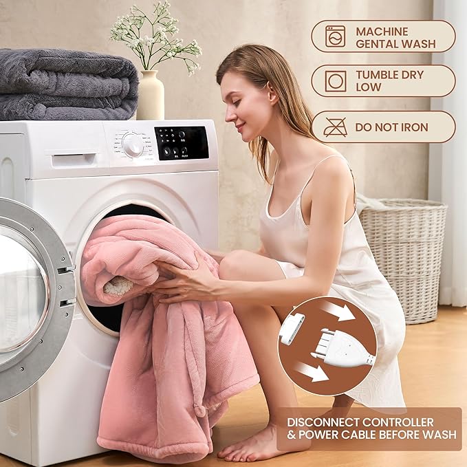 Electric Blanket Twin 62"84" - Premium Cosy Soft Electric Blanket with 6 Heating Levels, Fast Heating Flannel Sherpa Blanket for Bed & Couch - Auto Shut Off/Machine Washable Blanket (Pink)