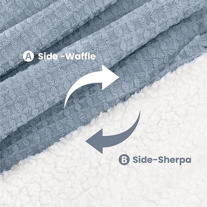 Heated Blanket Electric Blanket Queen Waffle, 84x90 Inches Dual Controllers Sherpa Fleece Fast Heating Blanket 6 Heating Levels & 10 Hours Auto Off ETL Certification, Haze Blue Queen