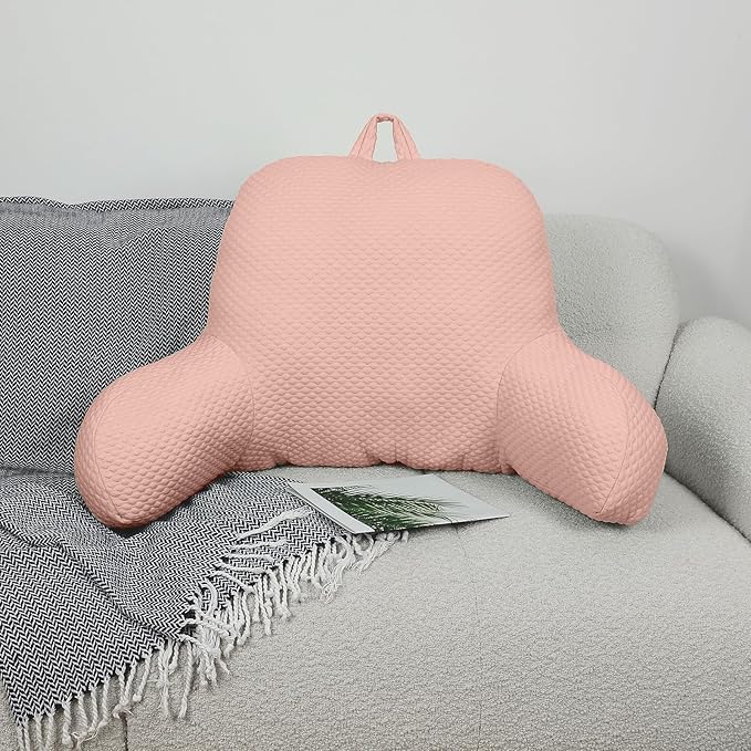 Reading Pillow, Silk Back Support Pillow for Bed Sitting Up, Large Bed Rest Pillow with Arms for Adults,Back Support Pillow for Couch and Chair, Pink