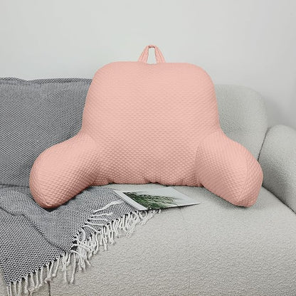 Reading Pillow, Silk Back Support Pillow for Bed Sitting Up, Large Bed Rest Pillow with Arms for Adults,Back Support Pillow for Couch and Chair, Pink