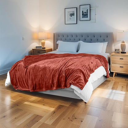 Electric Heated Blanket 84"x90" Queen Size Flannel Heated Blanket, Cozy & Warm for All Night, 5 Heat Settings & 10 Hours Auto Off, Machine Washable-Brick Red