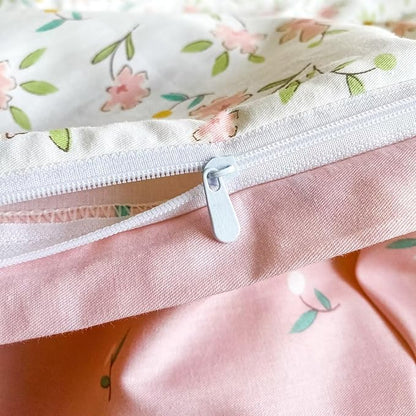 BuLuTu Pink Floral Duvet Cover Twin 100% Cotton Duvet Covers Set for Women Teen Girls Apricot Blossom Pink Flowers Reversible Twin Comforter Cover Garden Style Bedding Set,Zipper,Easy Care