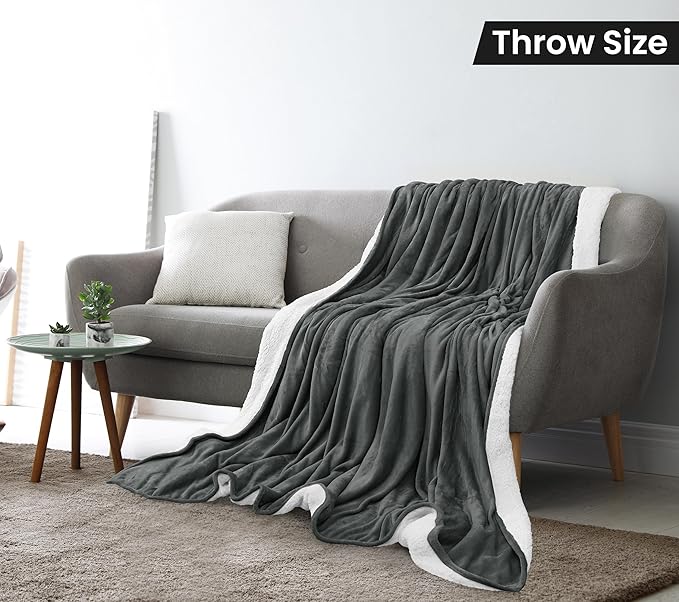 Utopia Bedding Sherpa Blanket Throw Size (Grey, 50x60 Inches) - Soft Lightweight Plush Fleece Reversible Blanket for Bed, Sofa, Couch, Camping and Travel